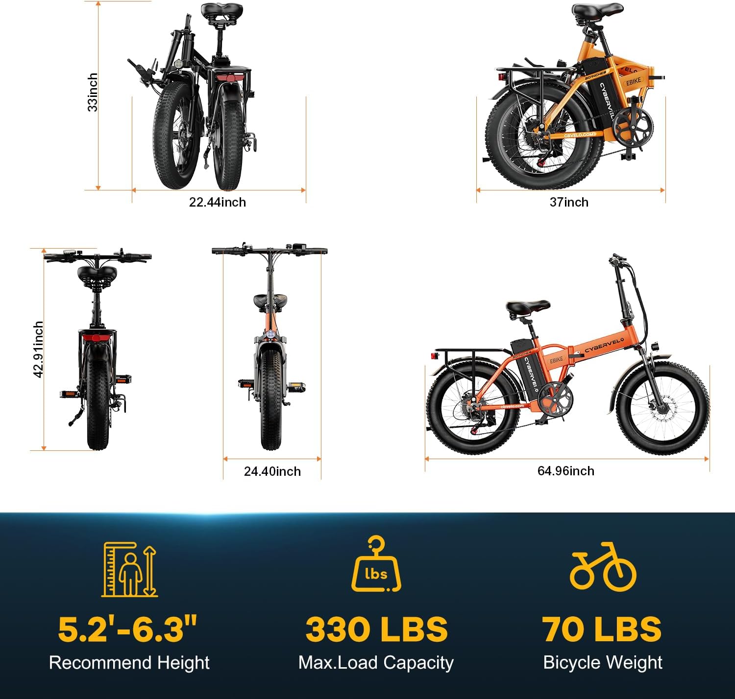 Aelith Folding Electric Bike for Adults–20'x3' Fat Tire, 48V Removable Battery, All-Terrain E-Bike with 7-Speed, Front Suspension – Powerful Foldable Ebike for Commuter