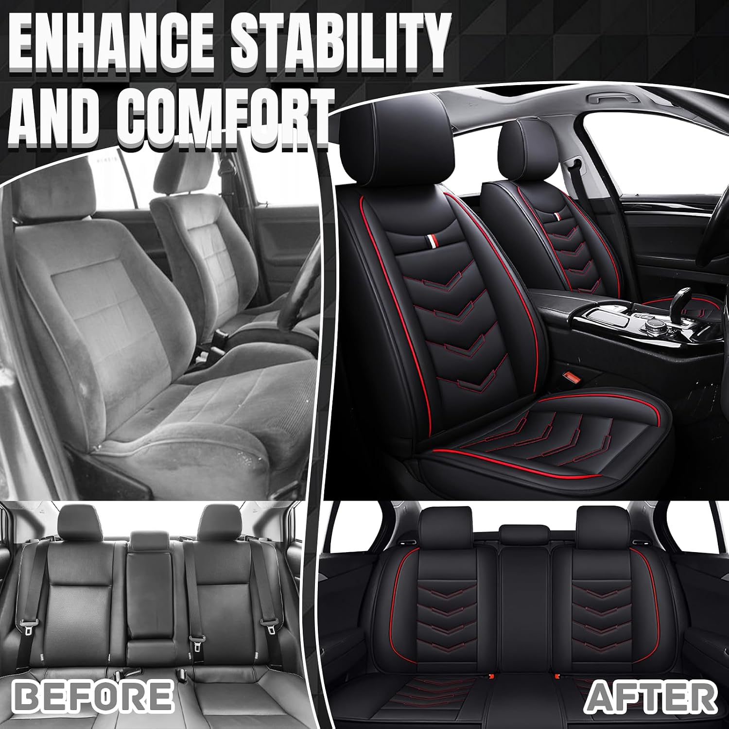 Car Seat Covers Fit for Hyundai Santa Fe 2003-2026, Leather Seat Covers for Car, Waterproof Non-Slip Durable Car Seat Protector(5 Seats,Black Red)
