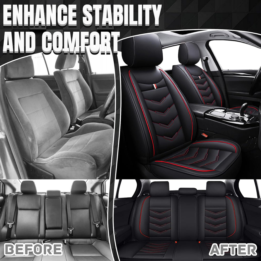 Car Seat Covers Fit for Toyota Highlander 2001-2025, Leather Seat Covers for Car, Waterproof Non-Slip Durable Car Seat Protector(5 Seats,Black Red)