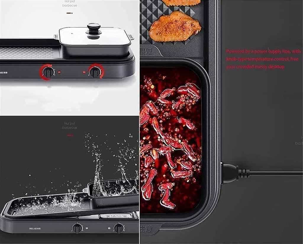 Electric Grill Indoor BBQ Hot Pot/Smoke-free/Electric Barbecue/Two-in-one/Double-Controls The Indoor Non-Stick Grill Suitable for 5-10 people 2200W,A,Portable Nonstick Griddle (Color : B)