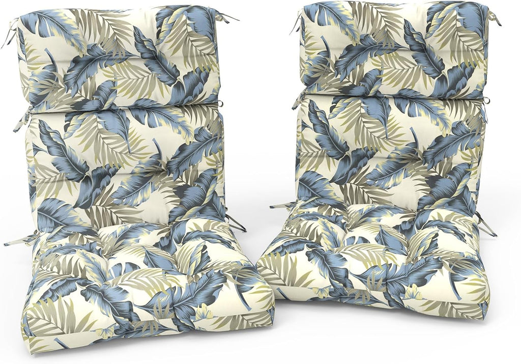 Outdoor High Back Patio Chair Cushions, Fade Resistant & Waterproof Tufted Seat and Back Cushions for Patio Furniture, Patio Chair Cushions 44x22 Inch, Set of 2, Lush Palm Blue