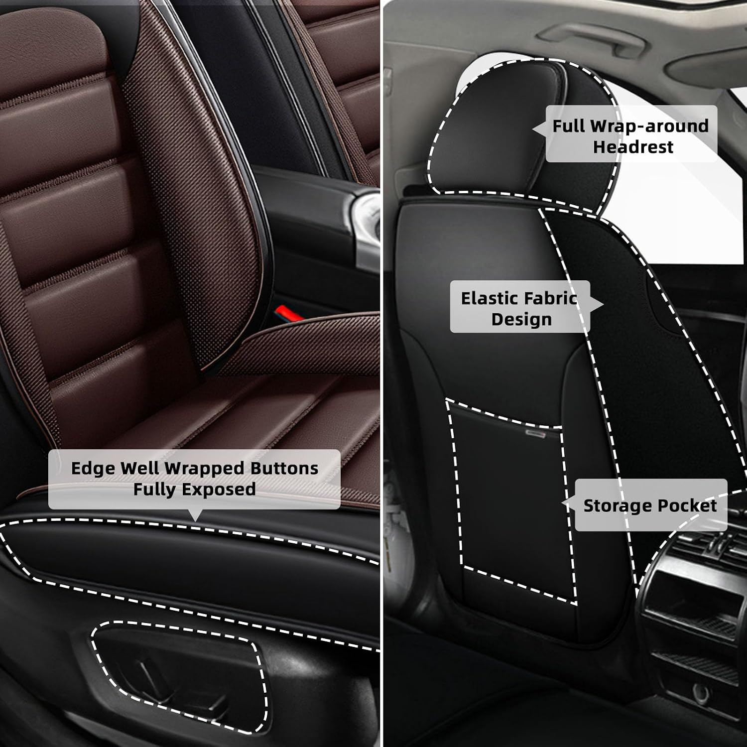 Car Seat Cover Fit for GMC Acadia 2007-2025,Compatible Airbag Non-Slip Waterproof Seat Cover,Car Seat Protector Premium Interior (Standard 5 Seats,Black Coffee)