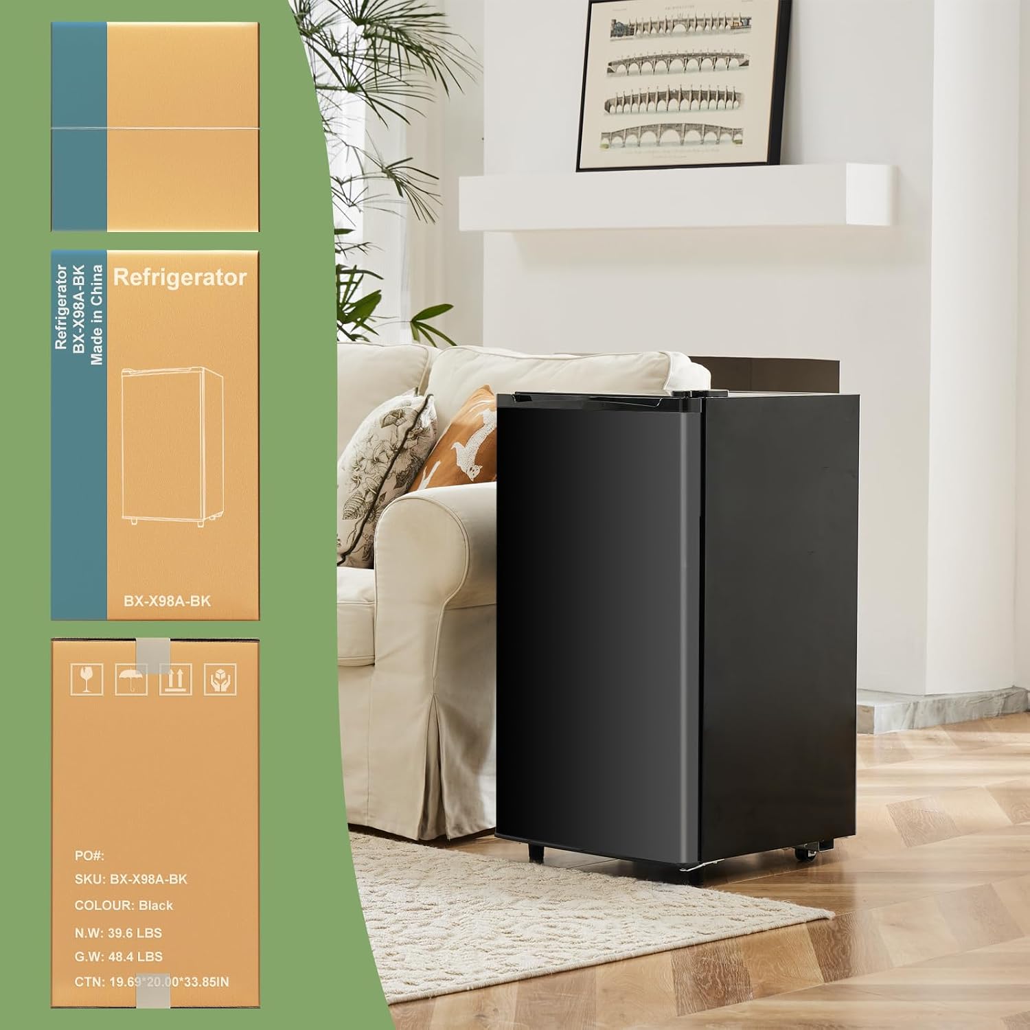 Mini Fridge for Bedroom, 3.2 Cu.Ft Small Refrigerator with Freezer for Dorm Office, Compact Single Door Adjustable Thermostat Low Noise, 17.5'D x 17.7'W x 31.5'H