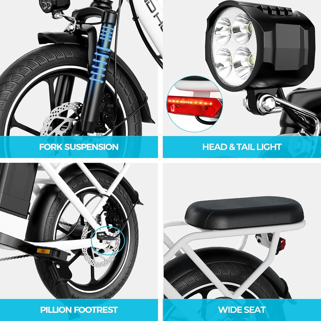 WINDHORSE 16' Folding Electric Bike for Adults, 630W Peak Motor, 20MPH, 19–35 Miles Pedal Assist Range, LCD Display, Dual Disc Brakes, Removable Battery
