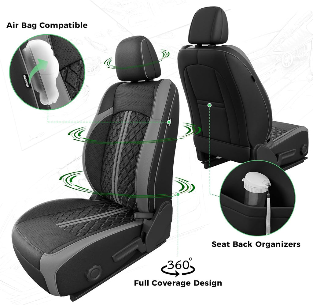for Jeep Wrangler Seat Covers JL 4 DR Without Rear Cup Holder 2018 2019 2020 2021 2022 2023 2024 2025 2026, Custom Fit Car Seat Covers Full Set,Waterproof Leather Seat Protector,BlackGrey