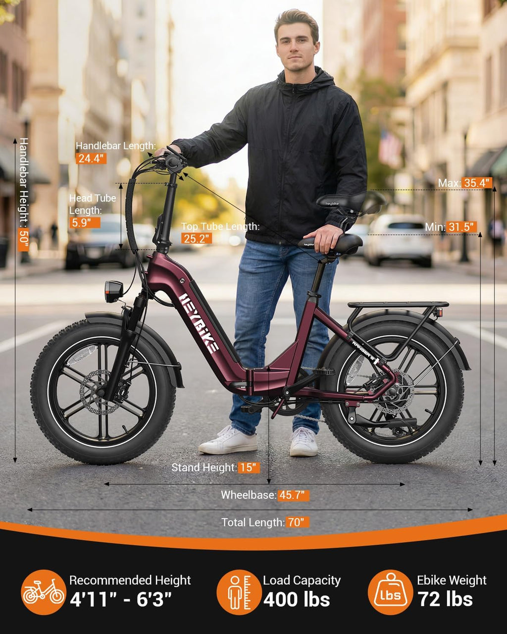 Heybike Ranger Foldable Electric Bike for Adults, 1200W/1800W Peak Motor, 28/32MPH E Bike, 55/90 Miles Range, 20'x4.0' Fat Tire Ebike with Removable Battery, Hydraulic Brakes for Snow, Beach,Commuting