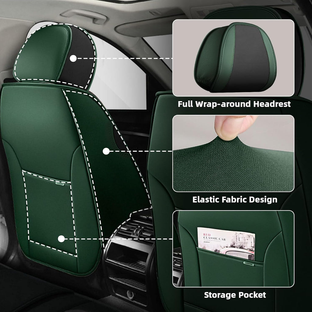 Car Seat Cover Fit for Rivian R1T 2022-2025,Compatible Airbag Non-Slip Waterproof Seat Cover,Car Seat Protector Premium Interior (Luxury 2 Seats,Black Green)