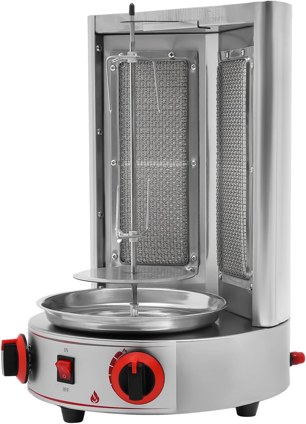 Countertop Shawarma Machine 110V 3000W Gas Vertical Shawarma Machine 360°Rotating Gyro Grill with 2 Burners Stainless Steel Shawarma Machine for Commercial Home Restaurant Kitchen