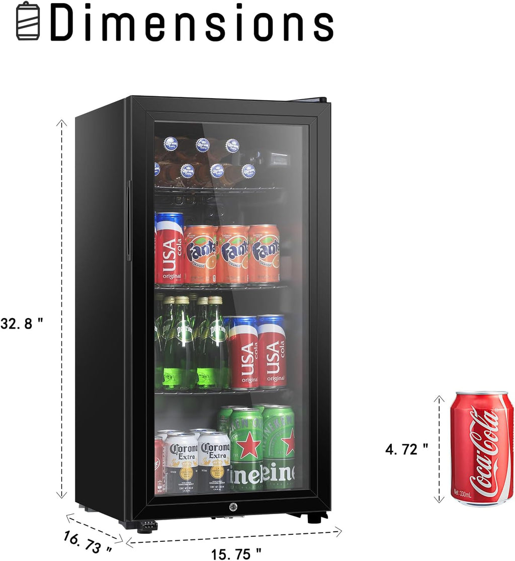 HAILANG 3.2 cu.ft Beverage Refrigerator Cooler, Mini Fridge with Glass Door for Beer Soda or Wine, Perfect for Home,Bar, Office