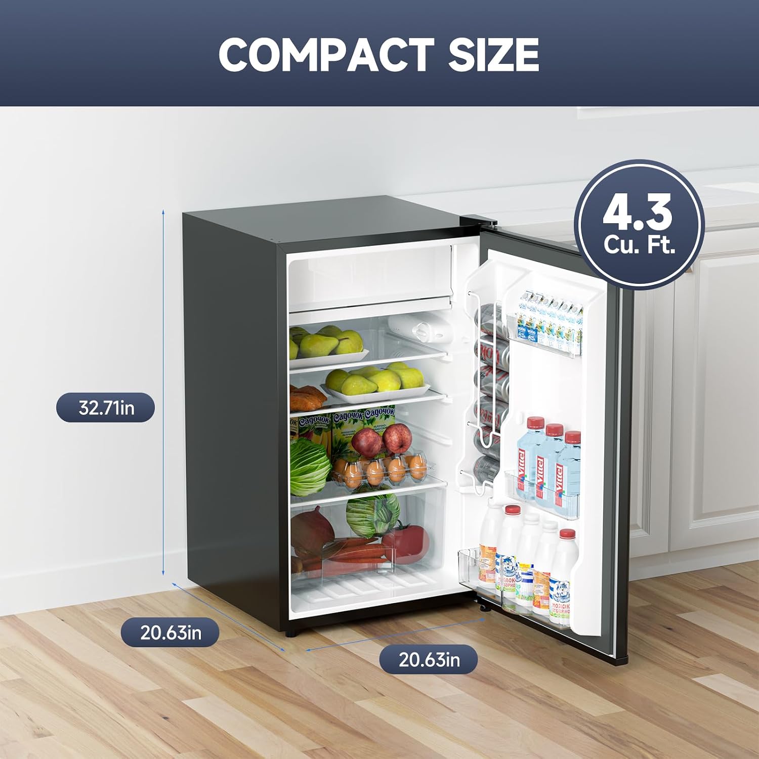 GarveeLife Mini Fridge with Freezer 4.3 Cu.Ft, Single Door Refrigerator with Adjustable Thermostat, Mini Compact Fridge for Bedroom, Office, Dorm, RV, Black