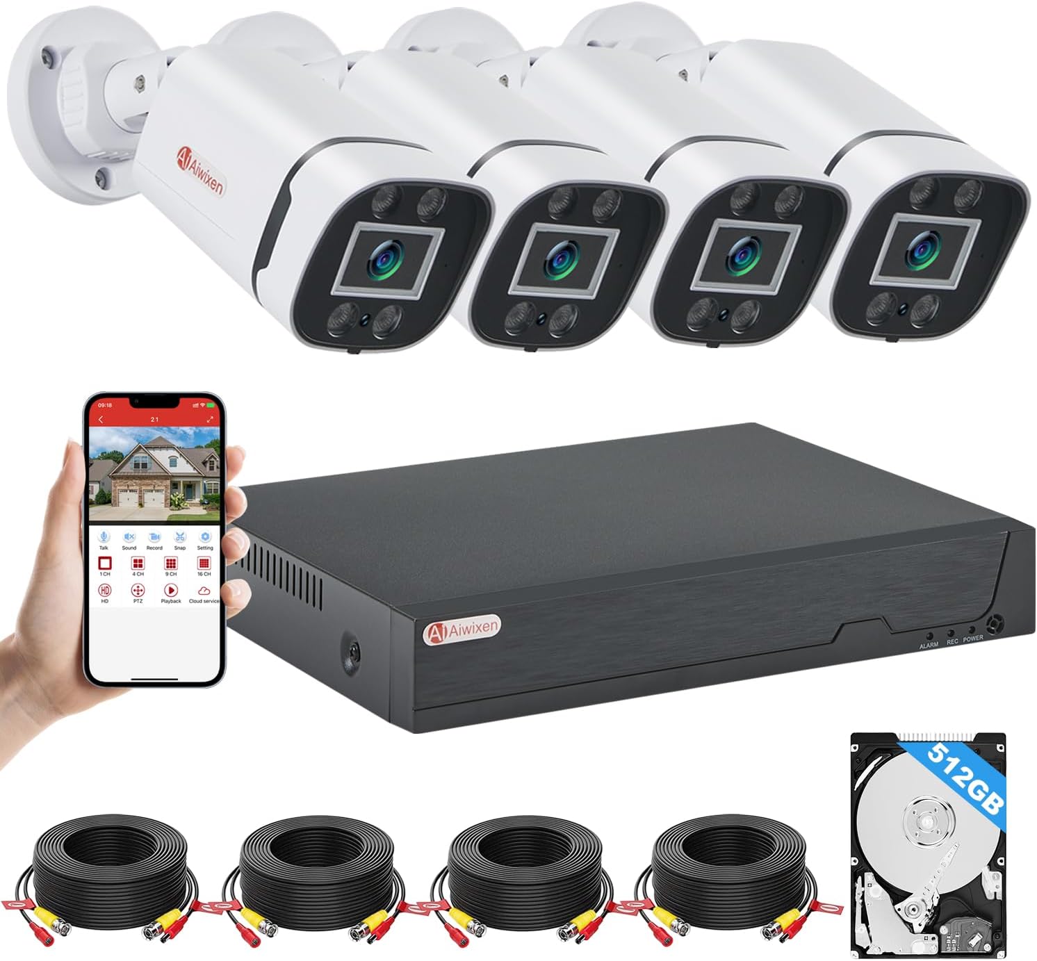8CH H.265+ 3K Lite Wired CCTV Security Camera System with Human Vehicle Detection, 4X IP68 5MP Surveillance Camera for Indoor Outdoor, 512GB Hard Drive for 24-7 Recording, Remote Access