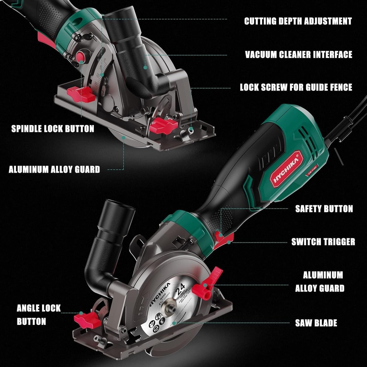 2 Sets of 6.2A Mini Circular Saw with 3 Blades (4-1/2'), Compact Hand Saw Max 1-7/8' Cutting Depth, 3500RPM, Rubber Handle & 10ft Cord for Wood, Metal, Plastic, Tile,2-Power Tool Set Combo Kit