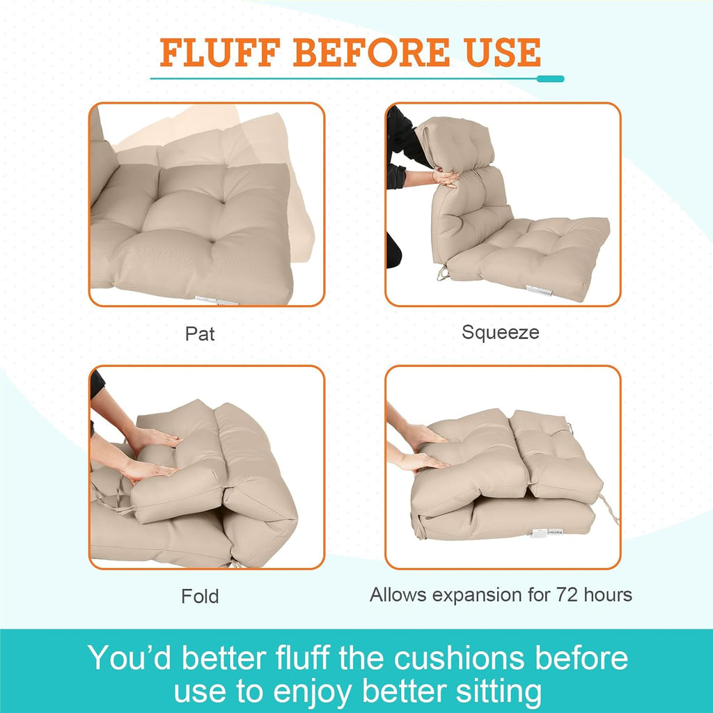 EAGLE PEAK Tufted Outdoor/Indoor High Back Patio Chair Cushions, Set of 2, 46'' x 22'', Beige