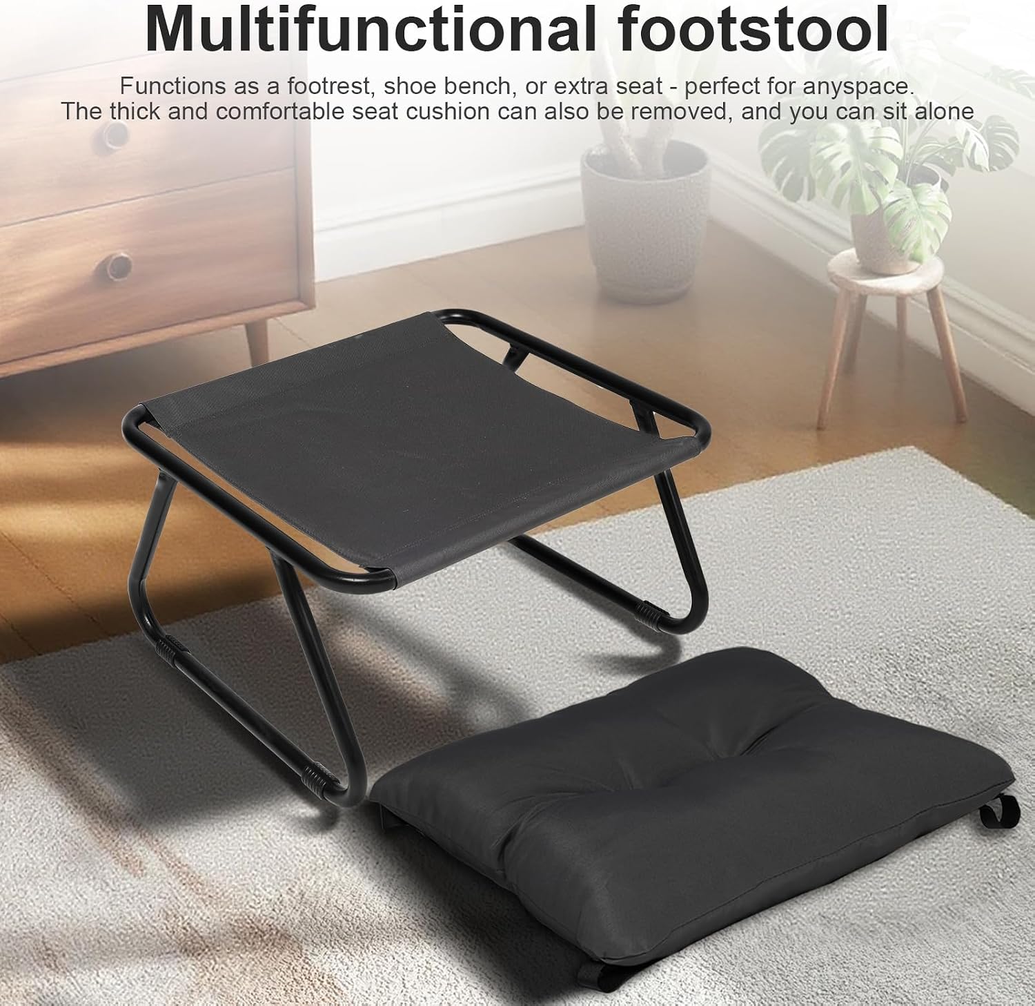 Patio Rocking Chair with Ottoman Outdoor & Indoor, Rocking Chairs Padded with Foot Rest, 330lbs Capacity, Metal Outdoor Rocker for Garden, Deck, Living Room, Bedroom, Balcony (Black)