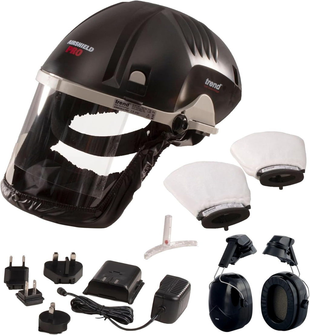 TREND Airshield Pro Full Air Circulating Face Shield w/Ear Defenders - Complete Face and Hearing Protection Pack, AIR/PRO/D2