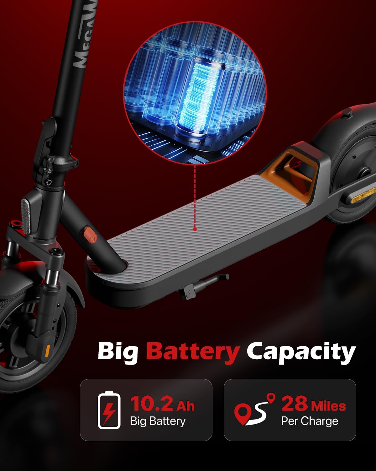 MEGAWHEELS Electric Scooter,Electric Scooter Adults Teens,10in Pneumatic Tires,350/500/600W Motor,19/31 Miles Range,15.5mph E Scooter with Smart APP Control for Commuting, Outdoor, Short Travel Gift