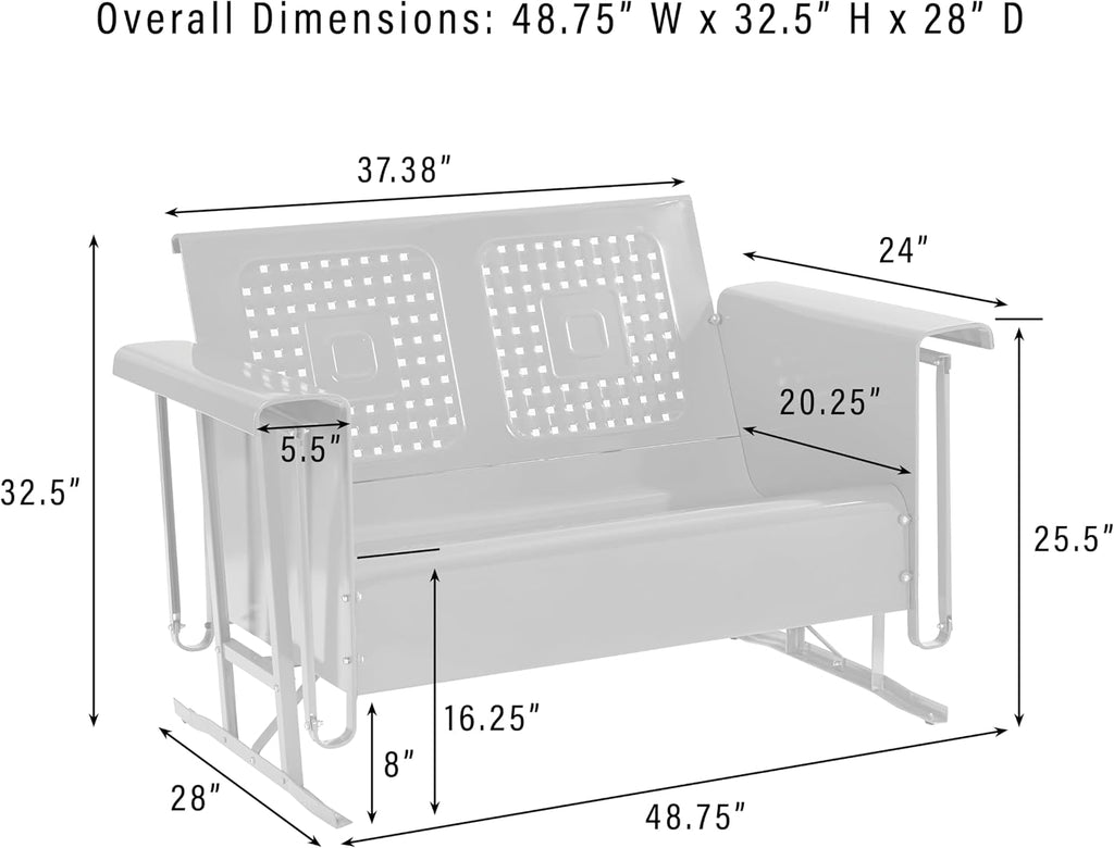 Crosley Furniture Bates Retro Metal Outdoor Loveseat Glider, 2-Person Rocking Patio Bench for Porch, Deck, Navy Gloss