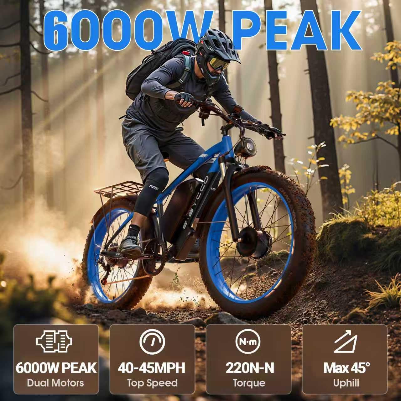 6000W Peak Dual Motor Electric Bike for Adults, 24' Fat Tire Ebikes 52V 32AH, Fast 45 MPH, 100 Miles Long Range, Hydraulic Brake, Pedal Assist Electric Bicycle for Off-Road Mountain Snow Commuter