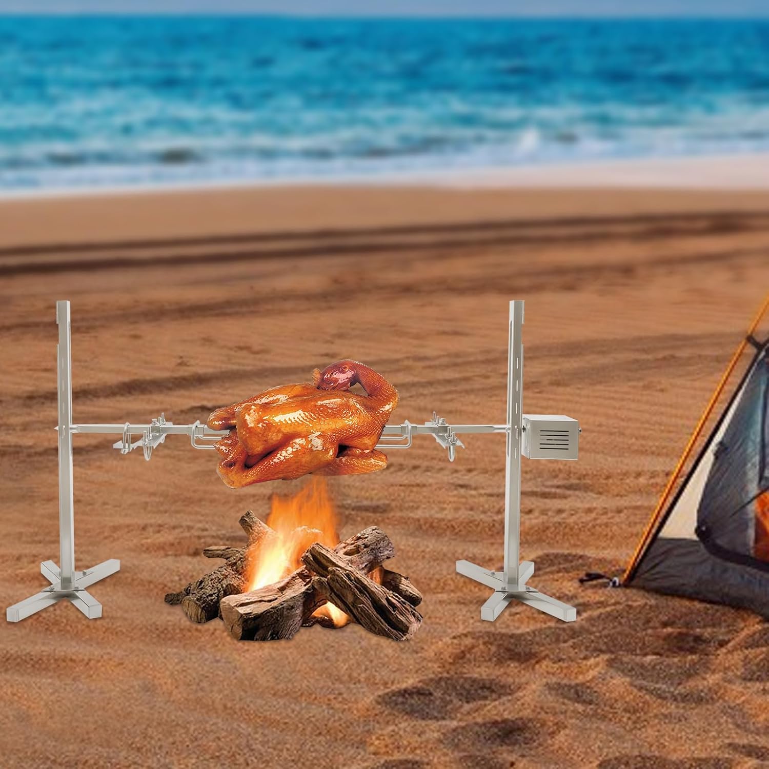 Barbeque Rack Portable BBQ Tool Kits, U-shaped Hook Adjustable Height & Rotation System for Outdoor Cooking Camping Hiking Picnics Backpacking or Any Outdoor Event