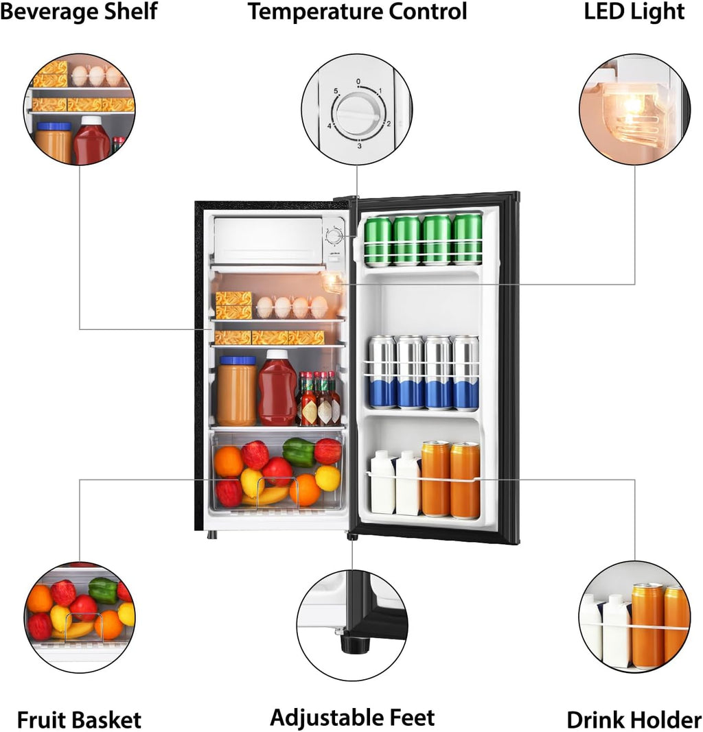 HAILANG 3.1 Cu.Ft Mini Fridge with Freezer, Single Door Mini Refrigerator, 5 Settings Temperature Adjustable, Compact Refrigerator for Apartment,Dorm, Office, Bedroom
