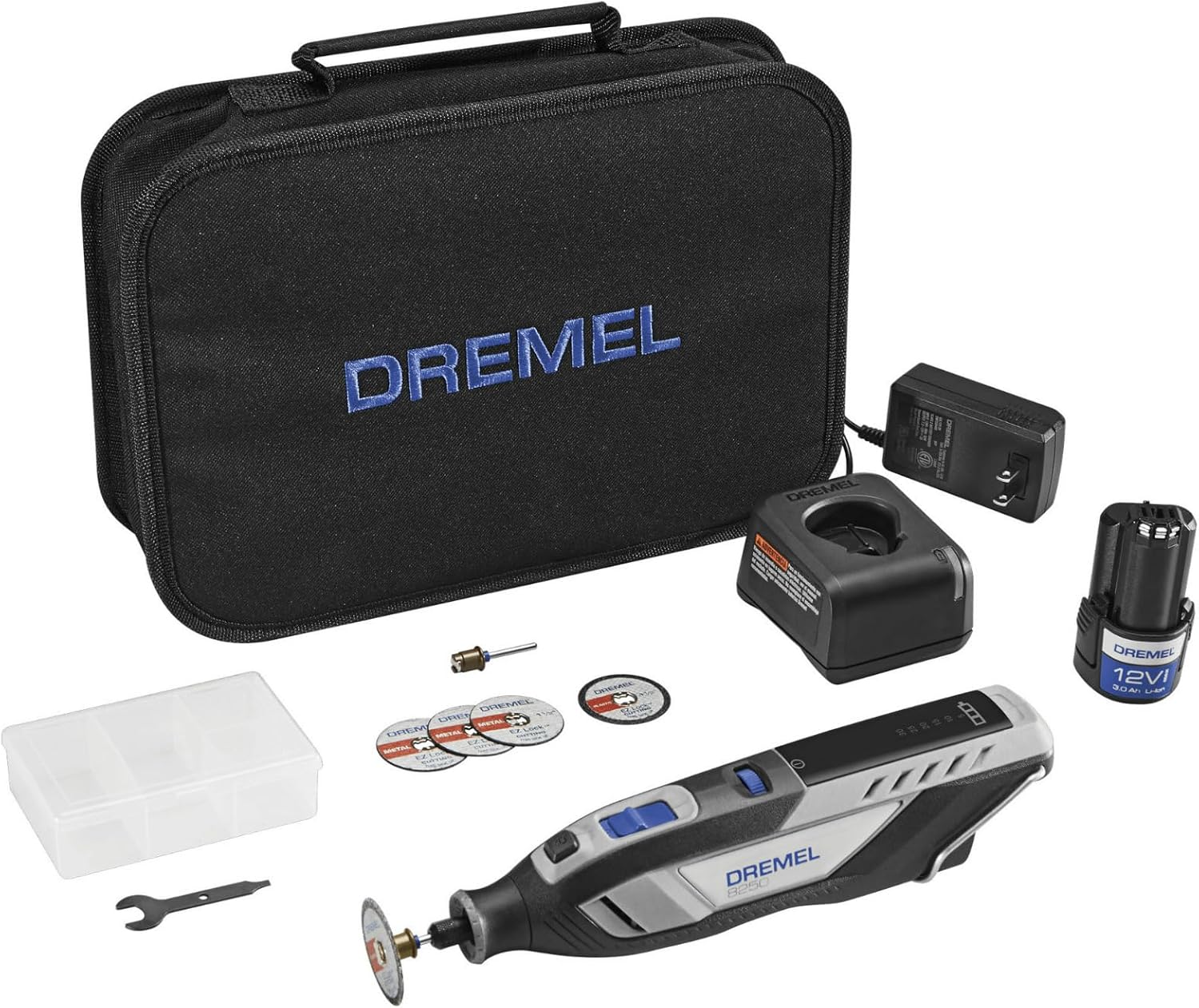 Dremel 8250 12V Lithium-Ion Battery Cordless Rotary Tool with Flex-Shaft, Accessory Kit Bundle (4 Items)