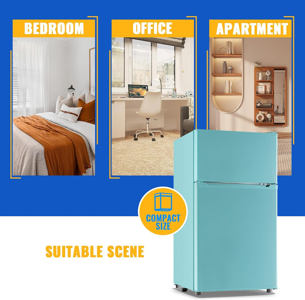 WANAI 3.5 Cu.Ft Mini Fridge With Freezer Compact Refrigerator with Freezer,7 Level Adjustable Thermostat Removable Shelves Small Refrigerator for Office Dorm Apartment Blue