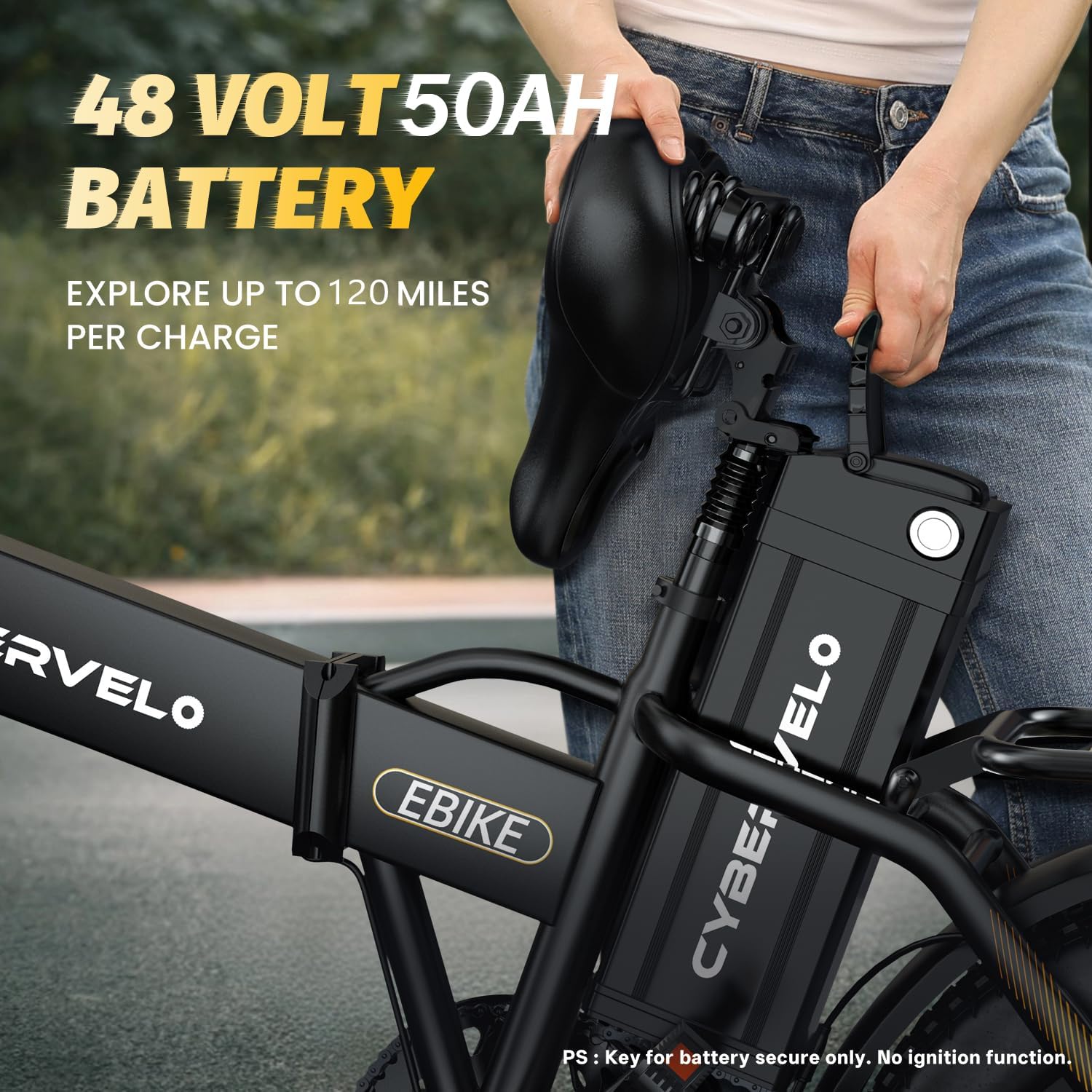 Cybervelo 750W Folding Electric Bike, 48V 20.8AH/50AH Large Removable Battery E-Bike, 80 Miles Max Range, 20' Fat Tire Electric Bike for Adults, Adult Electric Bicycles for Commute