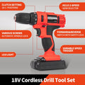 346pcs Tool Sets,18V Electric Power Drill Set, Cordless Drill for Men, Household Home DIY Hand Tool Kits,18+1 Clutch Cordless Power Drill Set for Thanksgiving, Christmas,Father's Day (Black)