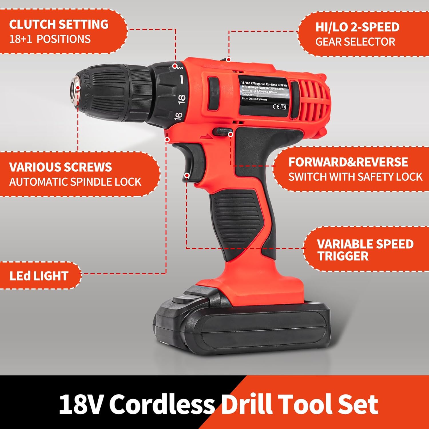 346pcs Tool Sets,18V Electric Power Drill Set, Cordless Drill for Men, Household Home DIY Hand Tool Kits,18+1 Clutch Cordless Power Drill Set for Thanksgiving, Christmas,Father's Day (Black)