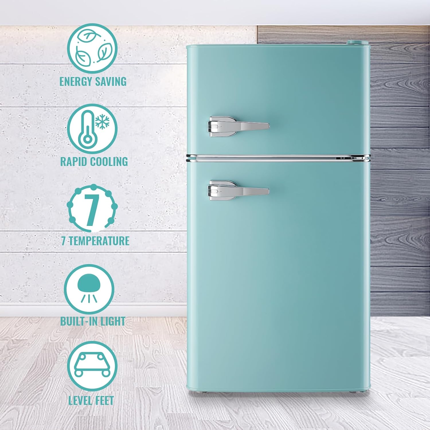 WANAI Compact Mini Refrigerator Small Refrigerator with Freezer, Retro Mini Fridge with Dual Door,7 Adjustable Thermostat, Adjustable Shelves For Dorm, Office Bedroom, Blue
