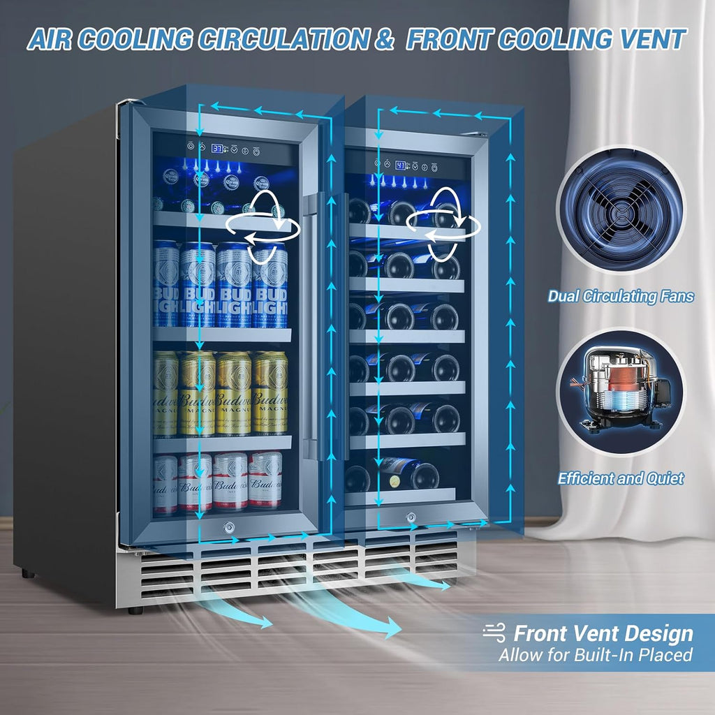 Velivi 30Inch Wine and Beverage Refrigerator - Dual Zone Beverage Cooler Under Counter, Holds Up to 30 Bottles & 90 Cans Drink and Beer Fridge Built-In for Home Kitchen Bar and Office