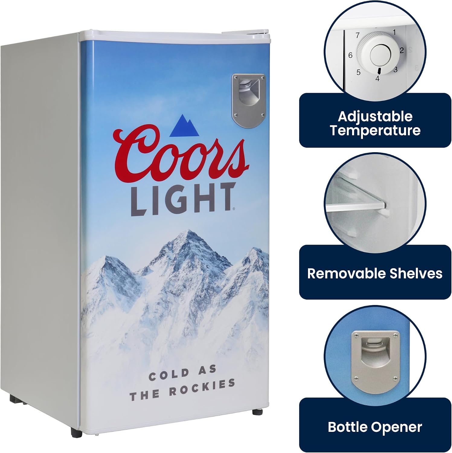 Coors Light Refrigerator - 3.2 Cubic Feet Capacity, White, Mini Fridge For Kitchen, Bedroom, Office, Dorms, Cuarto, Cool Storage For Wine, Beverages, Compact Free Standing, Neveras Pequeñpara