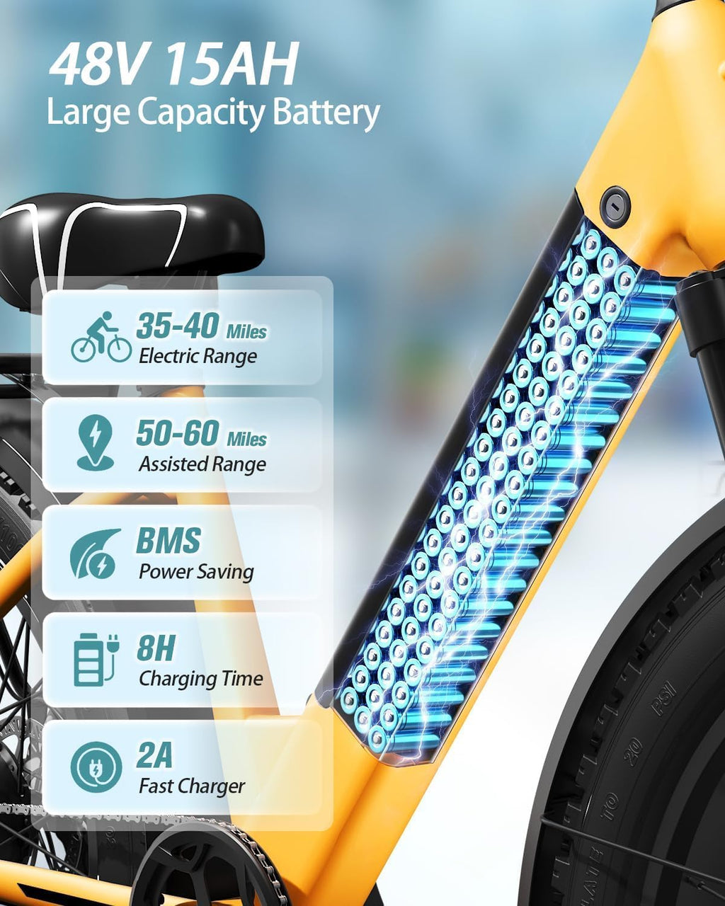 Electric Bike for Adults 960W with Extra Battery, 48V 15AH Removable Battery Electric Bicycle, 28MPH Commuter E-Bike, 7 Speed, Up to 60 Miles, All Terrain 26' Fat Tire Front Suspension, Samoyed