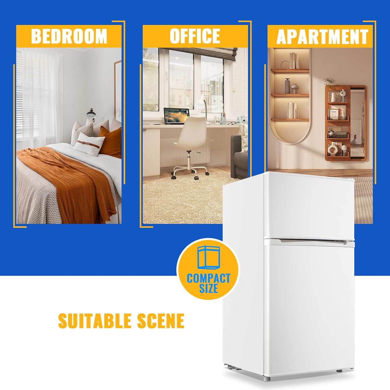 WANAI 3.5 Cu.Ft Mini Fridge With Freezer Freestanding Refrigerator with Freezer,7 Level Adjustable Thermostat Removable Shelves Small Refrigerator for Office Dorm Apartment White