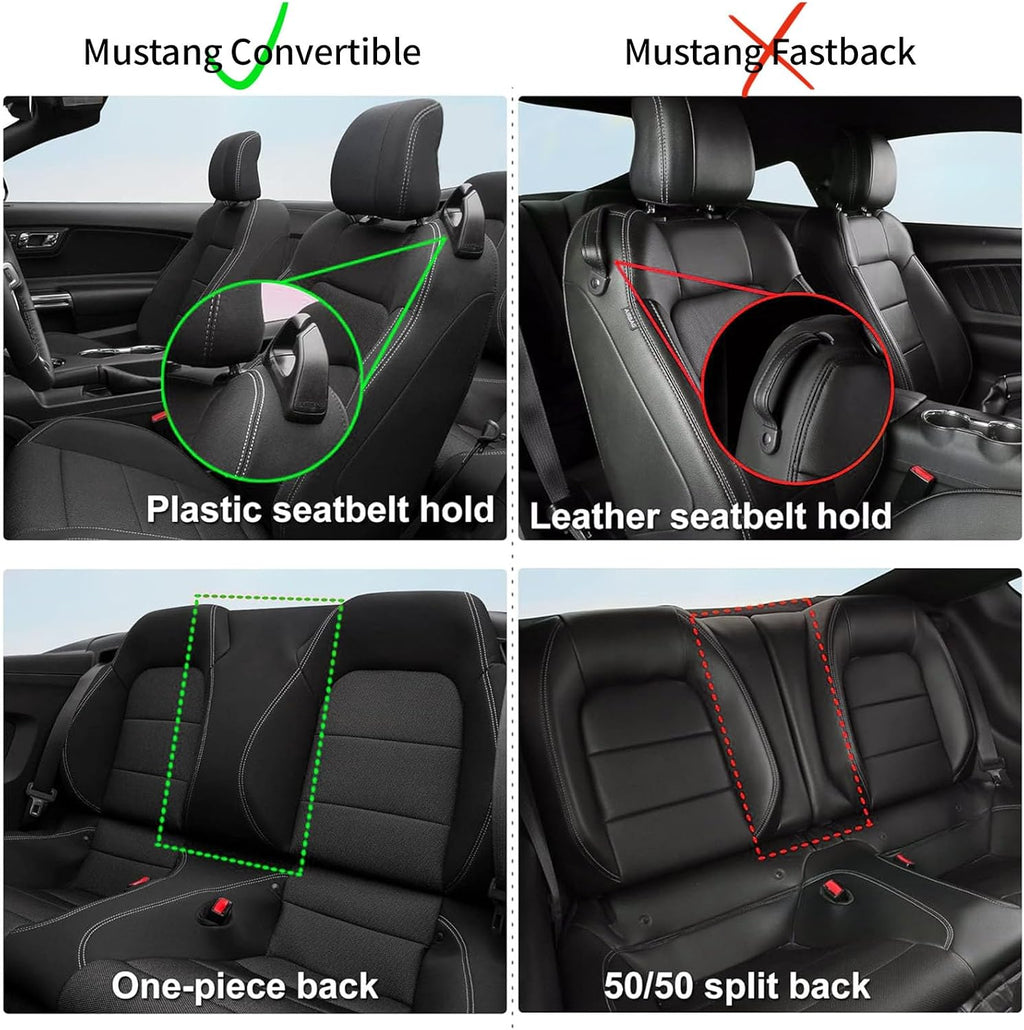 coverdream Mustang Leather Car Seat Covers Custom Fit for 2015-2025 2026 Ford Mustang Convertible,Rear Row One-Piece Backrest,Fully Covered Waterproof Seat Protector (Full Set,Black/Gray)