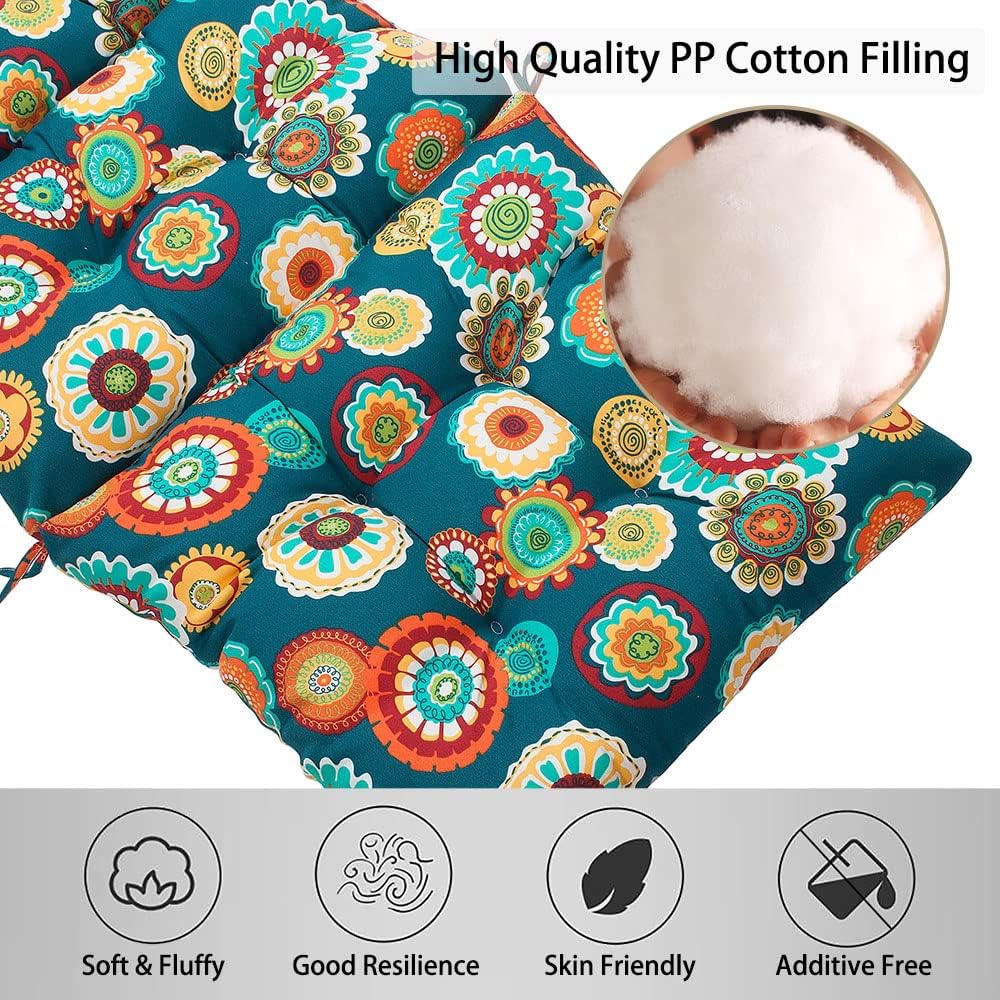 Magpie Fabrics Indoor Outdoor Tufted High Back Chair Cushion Set of 2, Waterproof All-Weather Deep Seating Rocking Chair Patio Chaise Lounge Sun Lounger Chair Cushions(Floral Green)