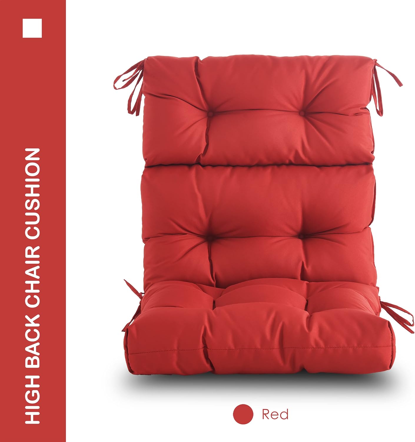 Outdoor Indoor High Back Chair Cushions Set of 4,Waterproof All-Weather Patio Adirondack Rocking Chair Cushions,Seat Back Chair Cushion for Outdoor Furniture with Ties,45x22 Inch, Red