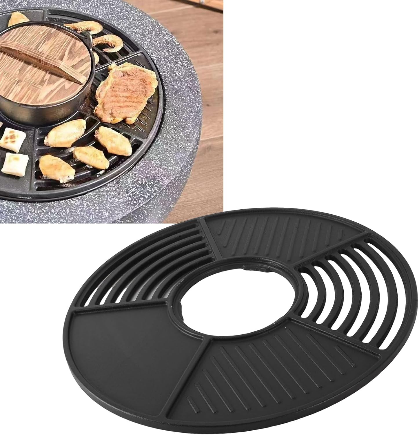 42cm / 16.54in Griddle, Round BBQ Grill Plate, Cast Iron Cooking Grill Grate Griddle Plate for Indoor Outdoor