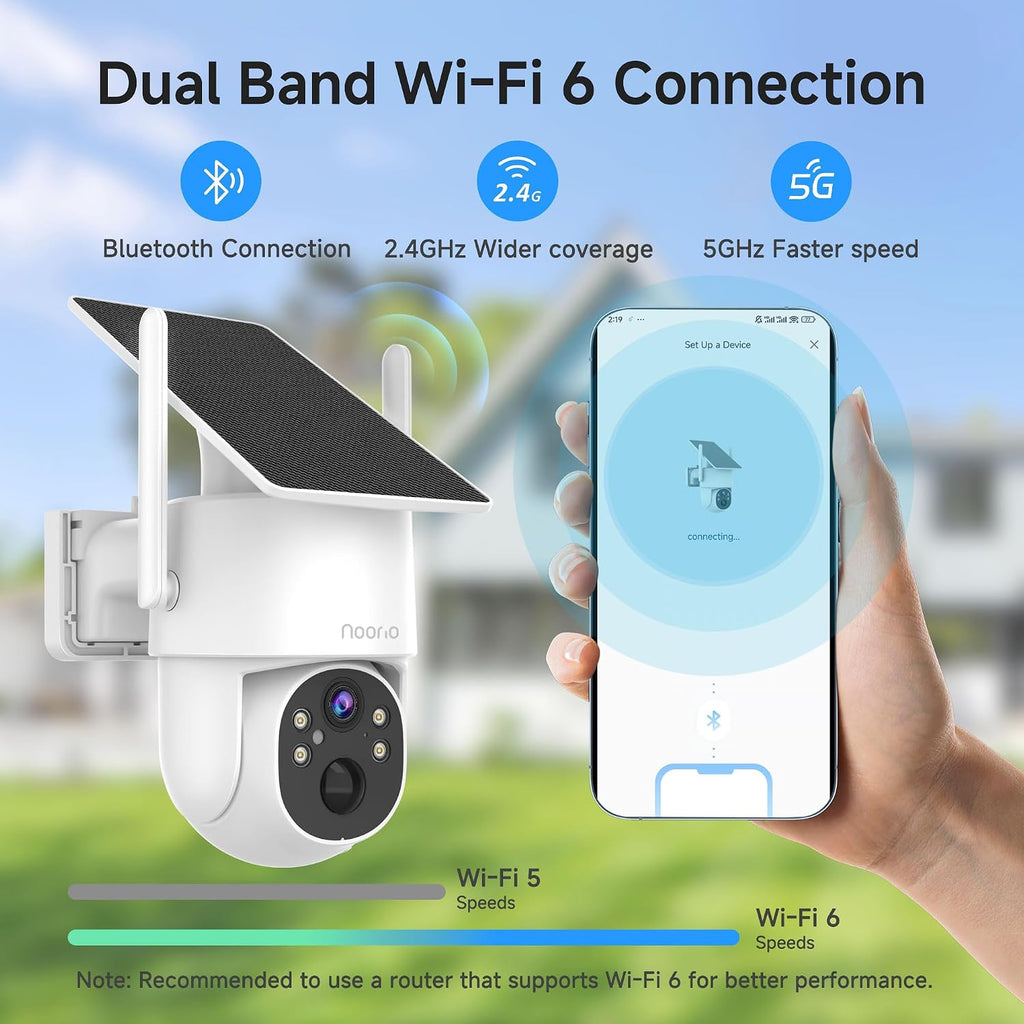 Noorio 2K Solar Security Camera Wireless Outdoor, 360° Pan/Tilt Camera with Dual-Band WiFi 2.4/5G, Fixed Solar Panel, AI Human Detection, Color Night Vision, 4MP, IP65 Weatherproof, 2-Way Audio 2 Pack