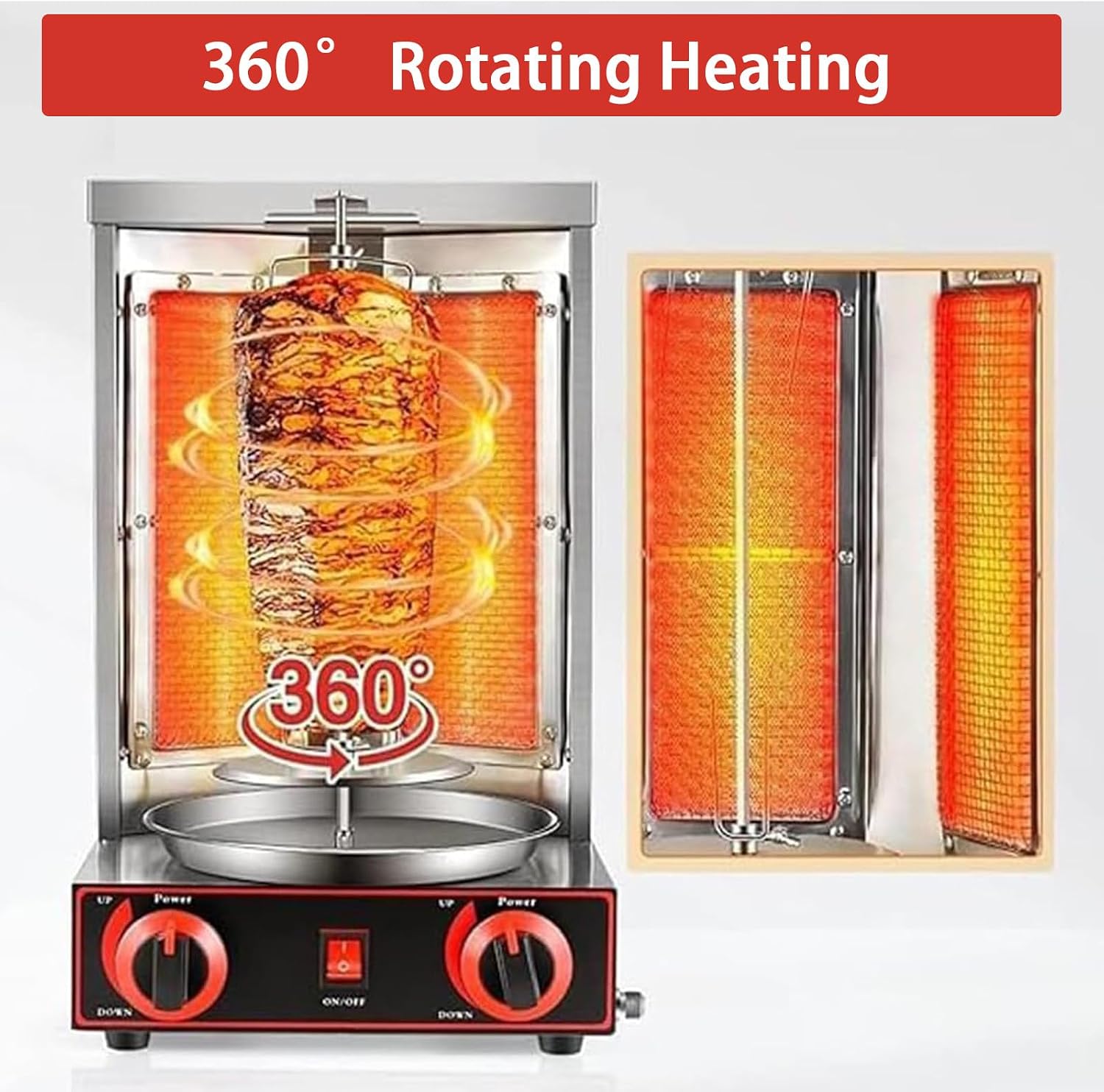 Vertical BBQ Machine Commercial,Stainless Steel Gas Kebab Grill Machine,Adjustable Temperature,360° Rotating Heating,Removable for Cleaning,for Restaurant Home Kitchen Use