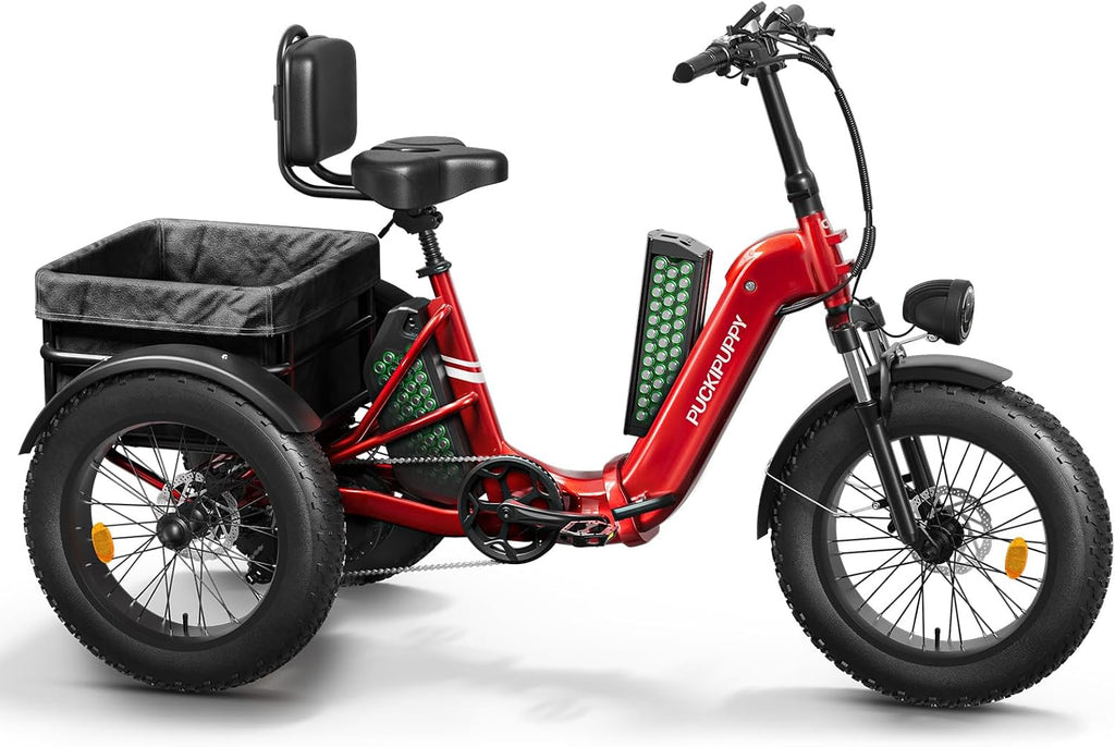 Electric Tricycle for Adult, 110 Miles Range, 500 LB Load, 20'' Fat Tire Electric Trike with Large Basket,Rear Differential,48V/15Ah&17.4Ah Battery,960W Peak Motor for Sand Road,City Road (Husky Plus)