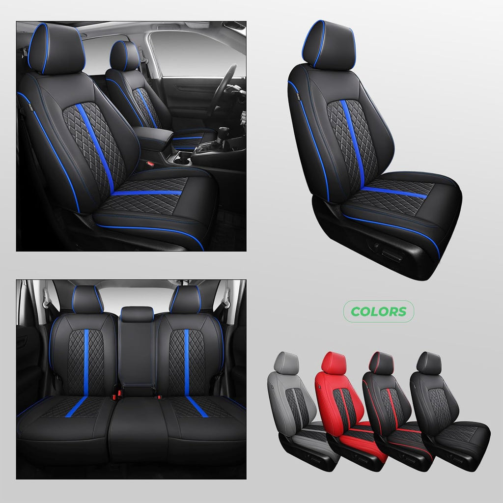 for Honda HRV Seat Covers 2016-2018 EX EX-L & 2016-2022 LX, Custom Fit Car Seat Cover Full Set, Luxury Leather HR-V Seat Protectors, Waterproof SUV Cushions Accessories, Black with Blue Trim