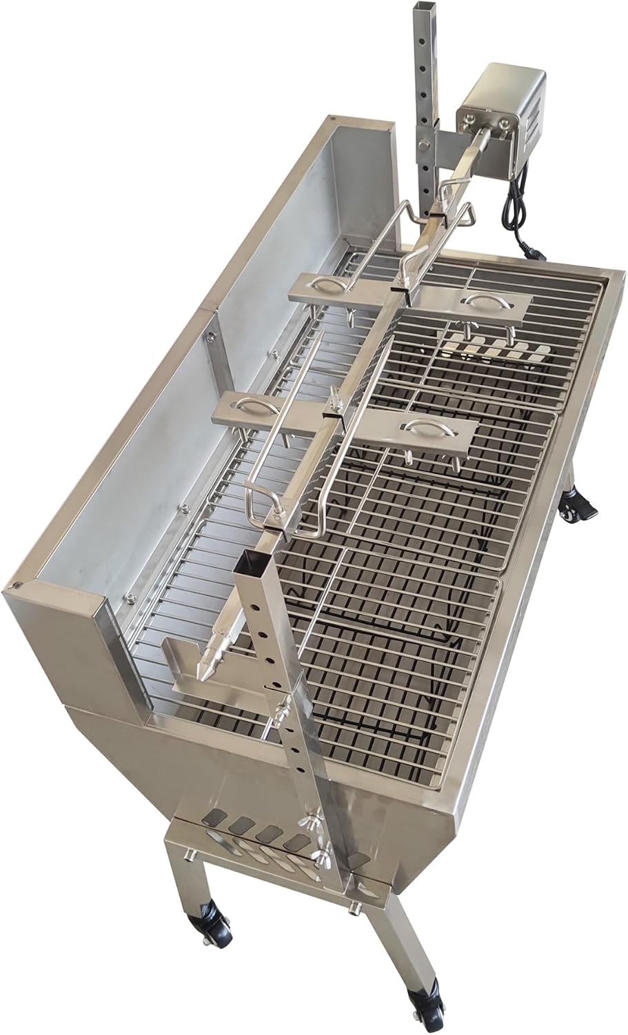 Rotisserie Charcoal Grill, Stainless Steel BBQ Grill with Adjustable Height, 35.4' Portable Grill for Outdoor Parties and Backyard Use 110V 15W