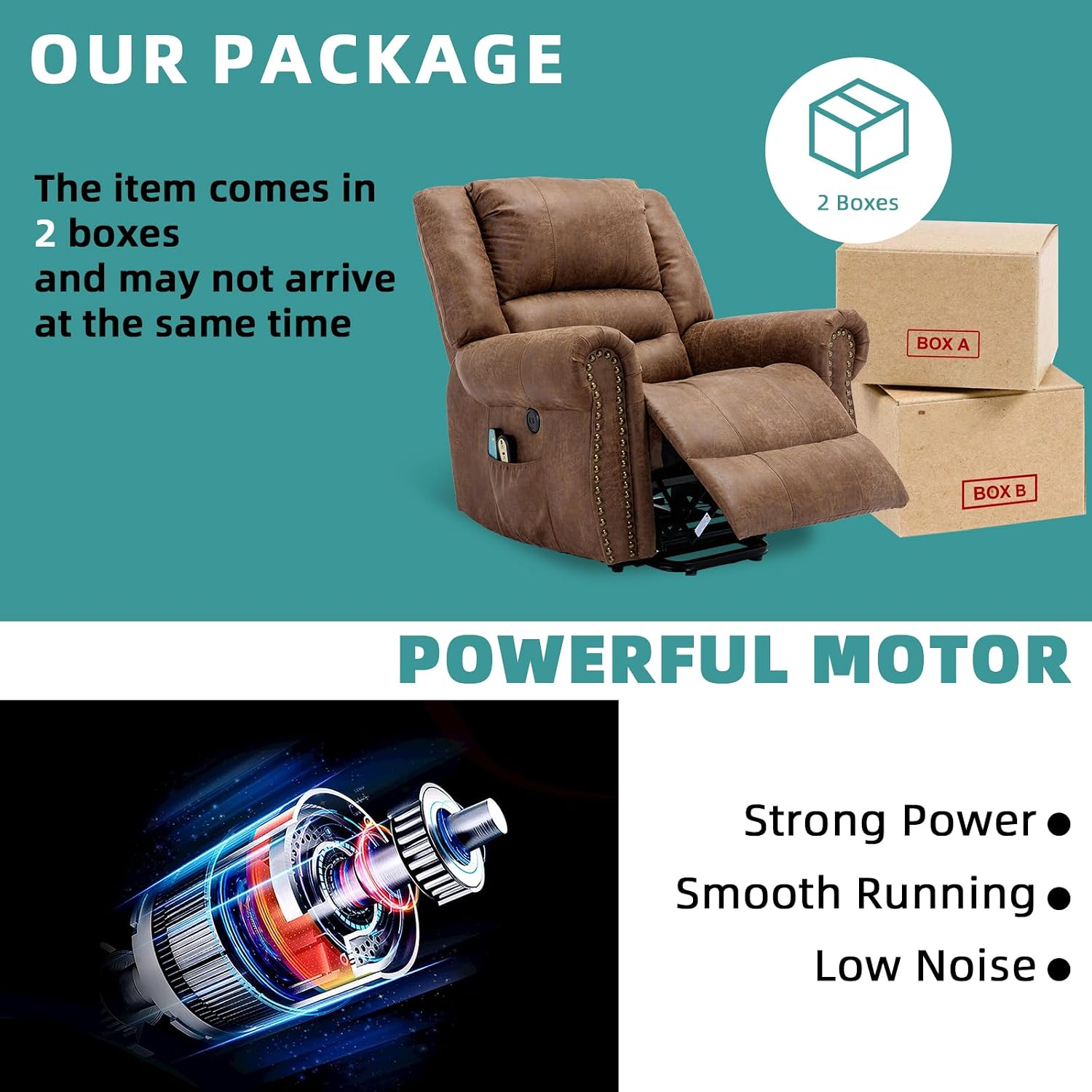 MEETWARM Large Power Lift Electric Recliner Chair for Elderly with Massage and Heat, Overstuffed Wide Recliner, Heavy Duty Sofa for Living Room with 2 Remote Control/USB Ports/Side Pockets(Brown)