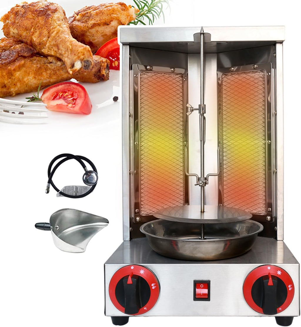 Vertical BBQ Machine Commercial,Adjustable Temperature,Removable and Washable,360° Rotating Gas Kebab Grill Machine,for Grilling Meat and Vegetables