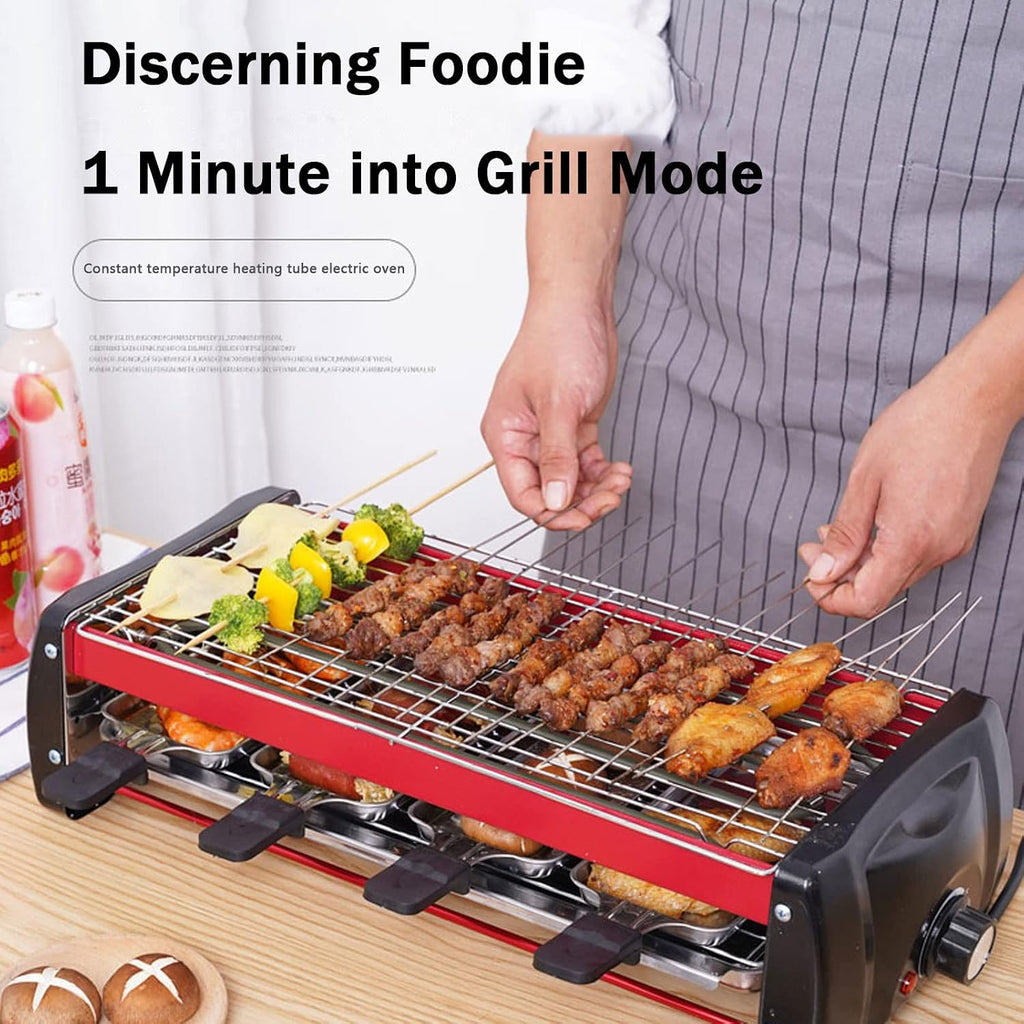 Health BBQ Grill Electric Double Layer with Adjustable Temperature and Drip Tray, Indoor Kitchen Dining Tabletop Griddle BBQ Barbecue Smoke-Free Grill Stove for Kitchen Dinner Festival Cooking,L