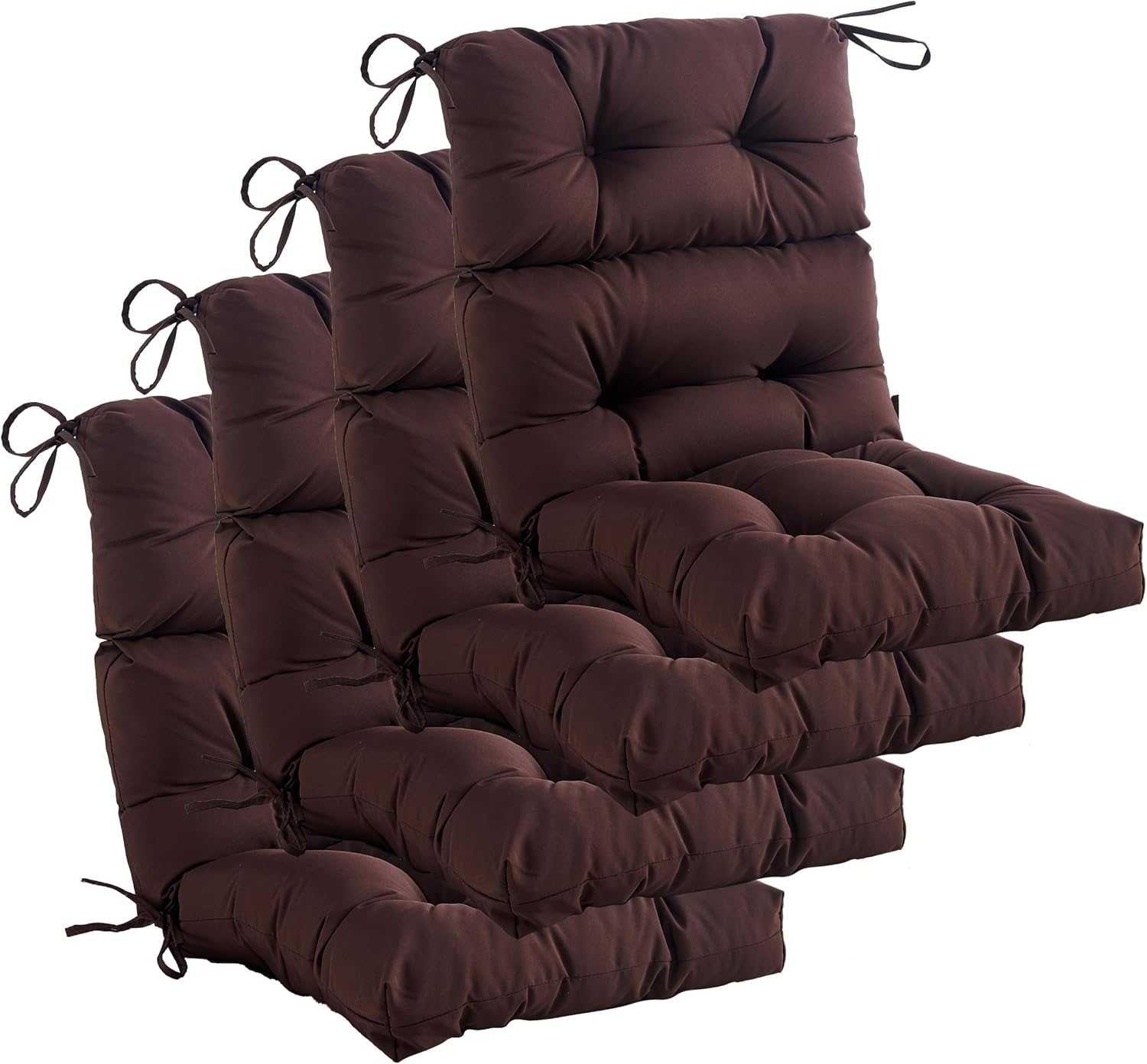 Outdoor Indoor High Back Chair Cushions Set of 4,Waterproof All-Weather Patio Adirondack Rocking Chair Cushions,Seat Back Chair Cushion for Outdoor Furniture with Ties,45x22 Inch, Coffee