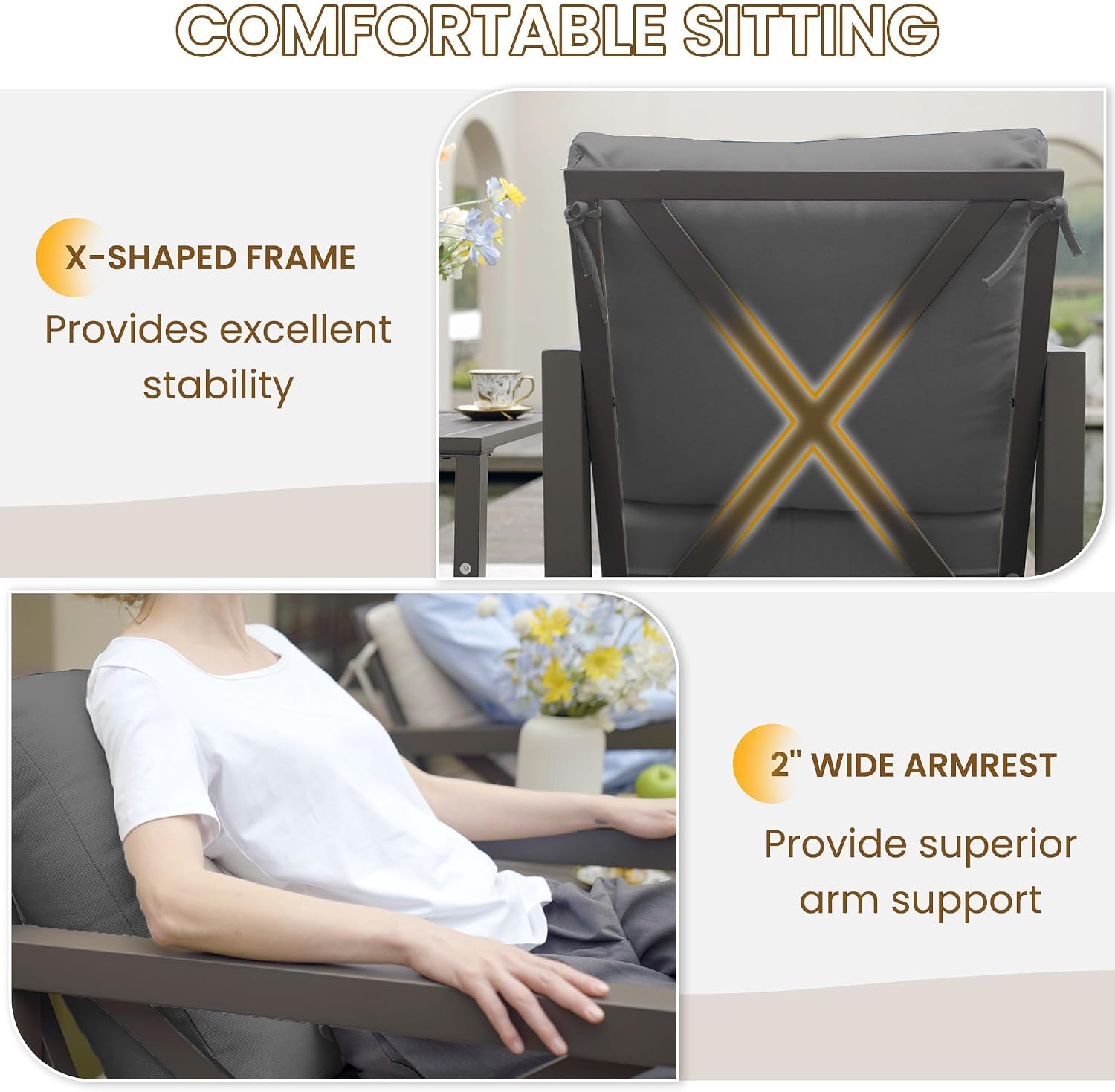 UDPATIO Outdoor Rocking Chair Set of 2 with Coffee Table, 3 Piece Metal Patio Furniture Set with 6.5' Water-Resistant Cushions, Oversized, 350lbs Heavy-Duty, for Porch, Patio, Balcony, Dark Grey