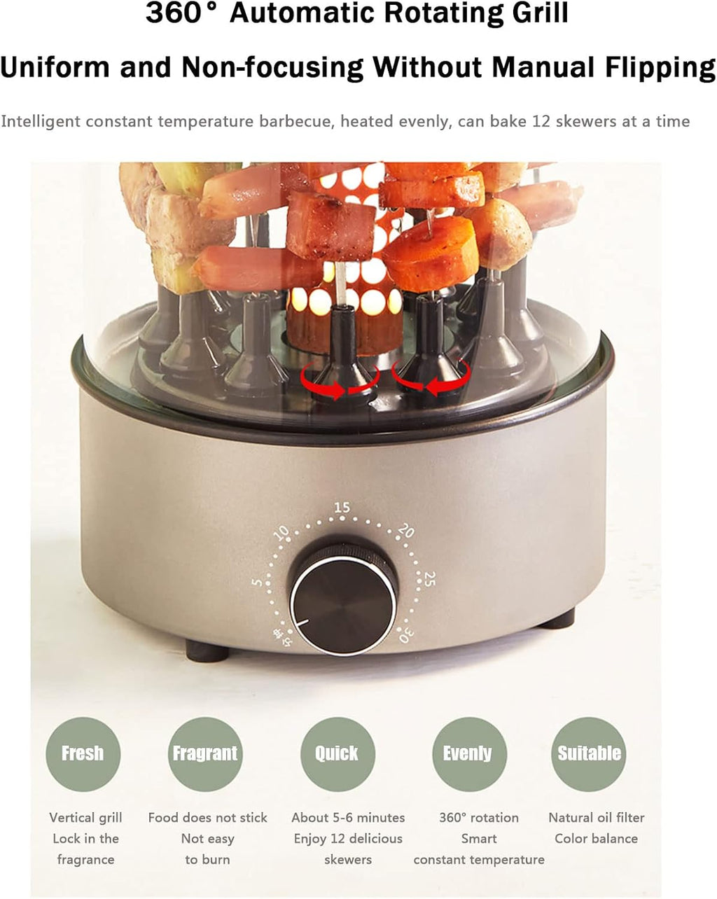 0 Outdoor Vertical Rotisserie Oven 1100W, Electric Smokeless BBQ Grill, Rotisserie Shawarma Machine for Home Use Infrared Roaster Oven