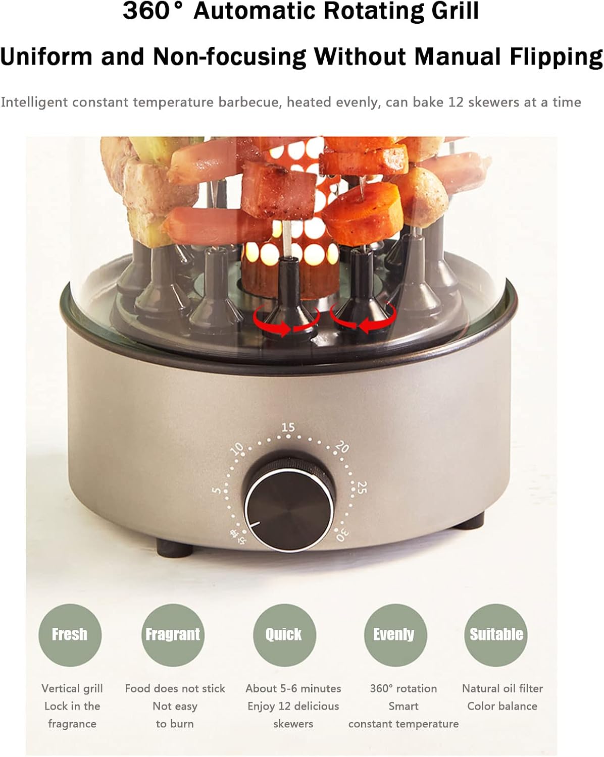 0 Outdoor Vertical Rotisserie Oven 1100W, Electric Smokeless BBQ Grill, Rotisserie Shawarma Machine for Home Use Infrared Roaster Oven